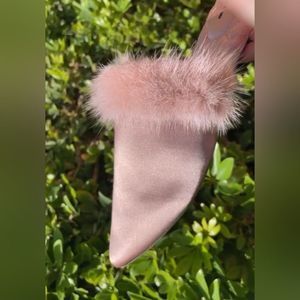 Birdies The Dove French Rose Slip On Mink Fur Pointed Toe Mules